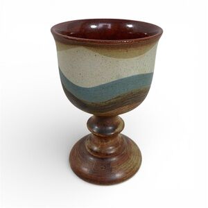 Vintage Otagiri Handmade Pottery Wine Goblet Natural Blue Brown